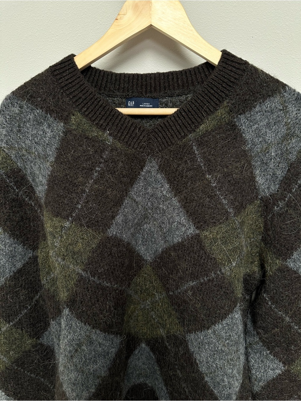 GAP Boy’s Brown, Gray & Olive Argyle V-Neck Sweater